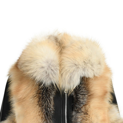 Winter Thick Windproof Real Fox Fur Coat With Zipper And Belt Design Women Genuine Leather Fur Jacket