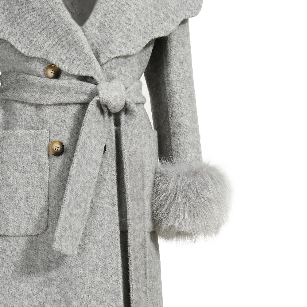 Double-sided Cashmere Wool Coat With Big Collar Removable Fox Fur Cuff