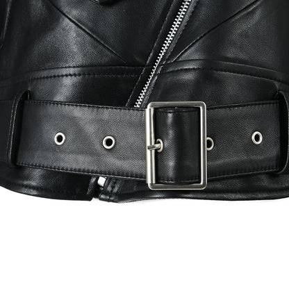 Sheepskin Leather Jacket With Fur And Belt Design