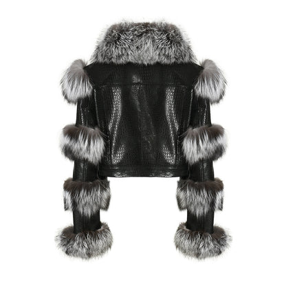 New Arrival Ladies Real Crocodile Leather Coat With Fox Fur