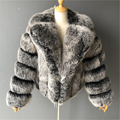 Jaxmonoy Real Fox Fur Coat With Big Double Face Fox Fur Collar