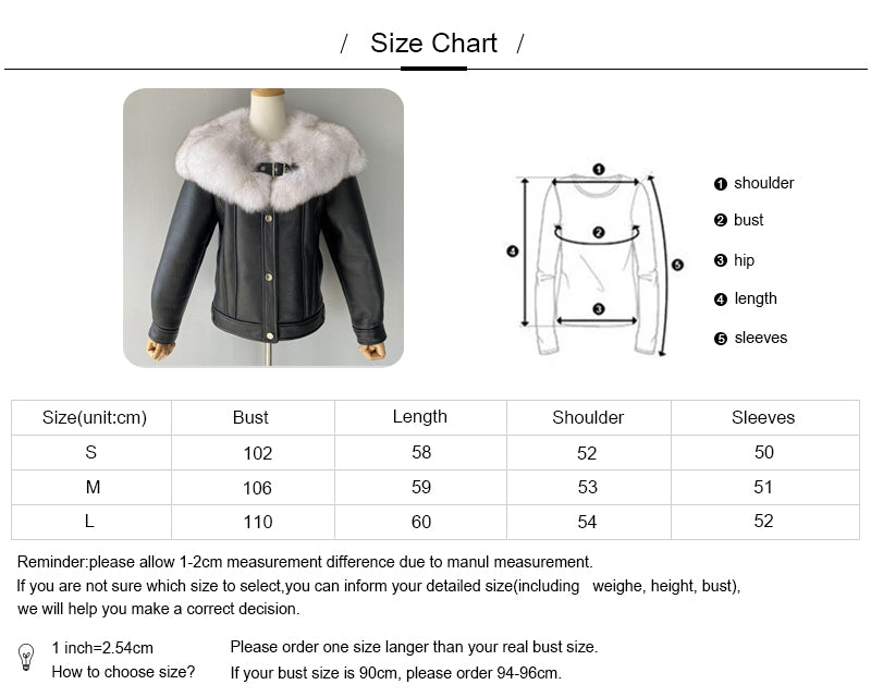 Luxury Fluffy Fox Fur Collar Regular Length Genuine Leather Shearling Jacket Women Custom