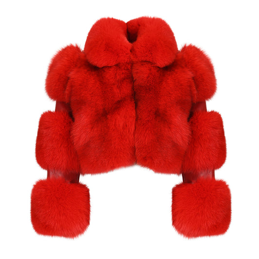 Winter Warm Real Fluffy Woman Cropped Fox Fur Jacket