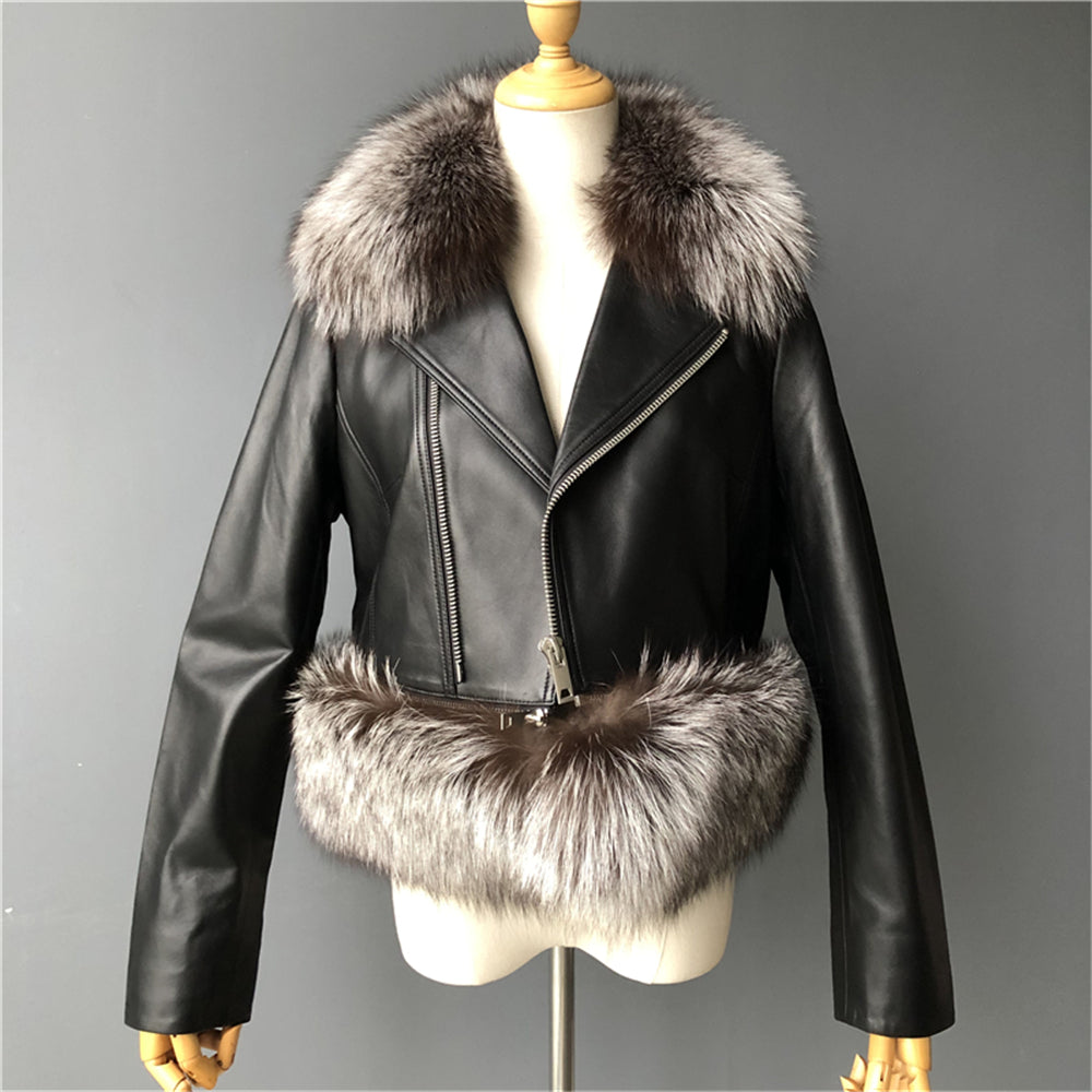 Jaxmonoy Leather Jacket With Silver Fox Fur