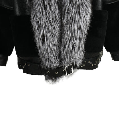 Winter Warm Thick Shearling Coat With Luxury Fox Fur Collar High Quality Genuine Leather Shearling Jacket Women Custom