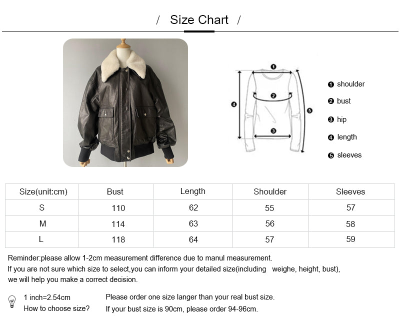 Real Leather Jacket With Detachable Sheep Fur Collar