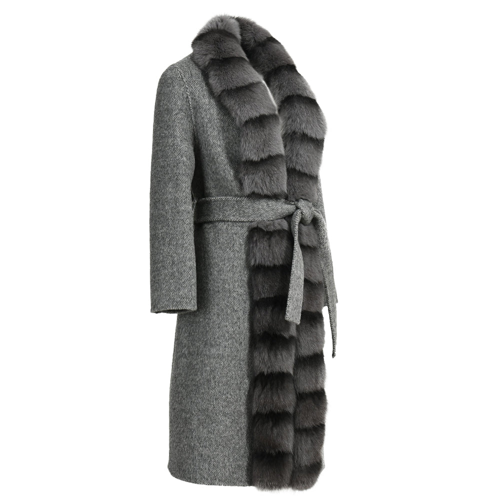 Double-faced Cashmere Coat With Long Real Fox Fur Collar