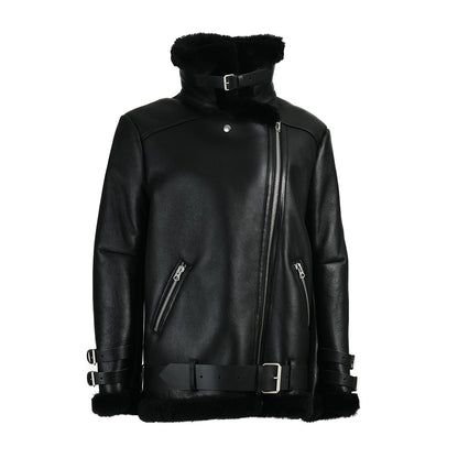 Regular Length Real Leather Jacket With Belt Design Custom Genuine Sheep Shearling Jacket Women