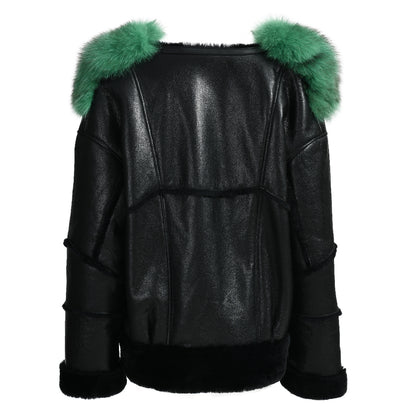 Women Warm Luxury Real Fox Fur Collar Custom Color Wholesale Winter Womens Genuine Shearling Fur Jacket