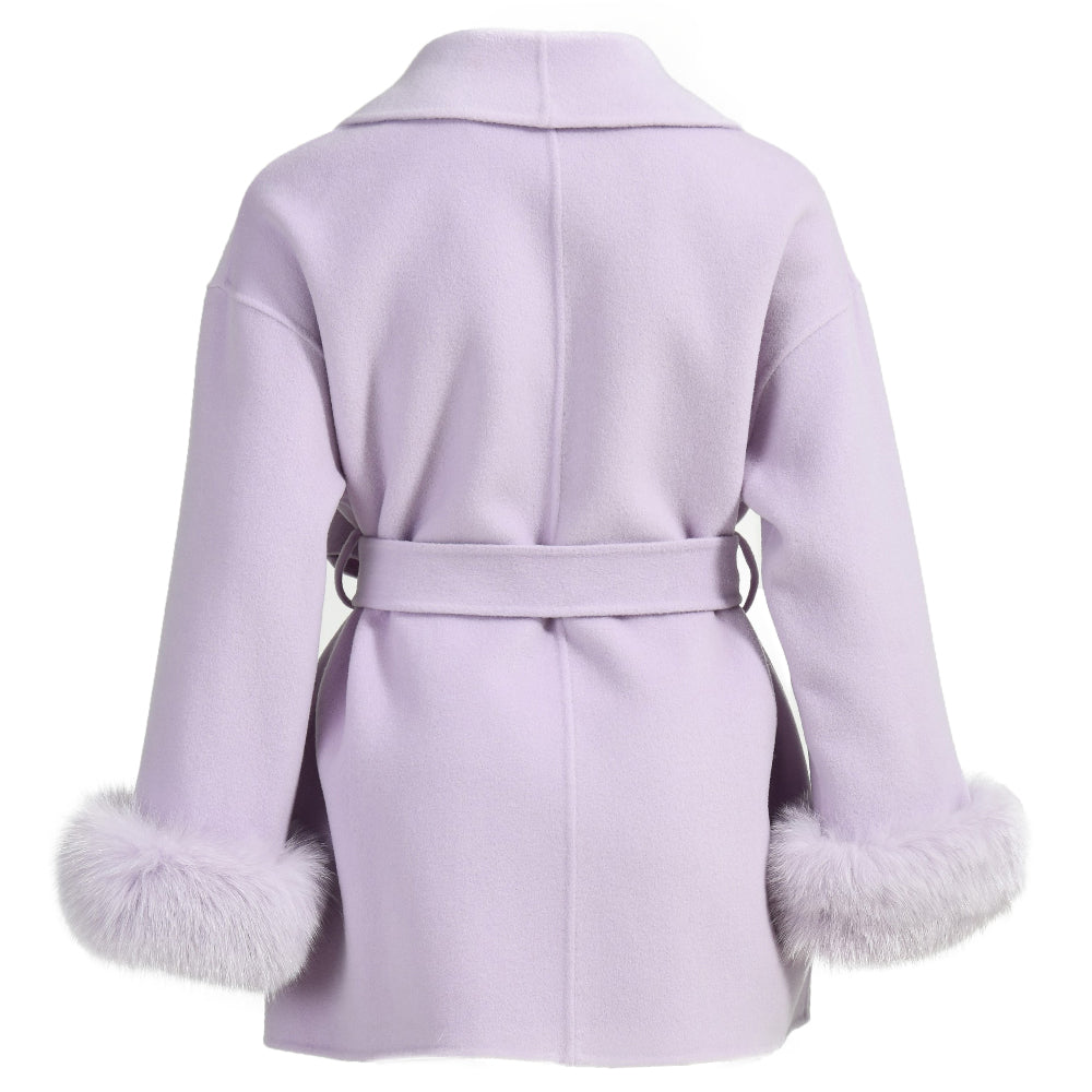 Regular Length High Quality Cashmere Coat With Real Fox Fur Cuffs Wholesale Winter 100% Women Wool Coat