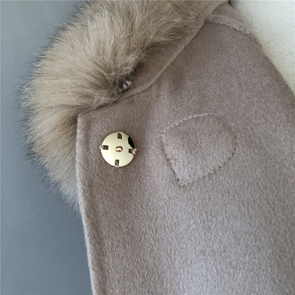 Jaxmonoy Double-faced Woolen Cashmere Coat Real Fox Fur Collar