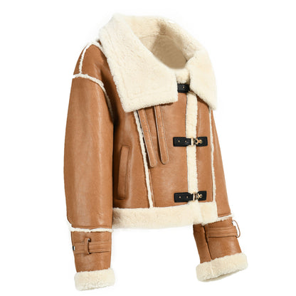 Warm Thick Regular Length Shearling Coat With Real Fur Wholesale Genuine Shealring Jacket Women Winter