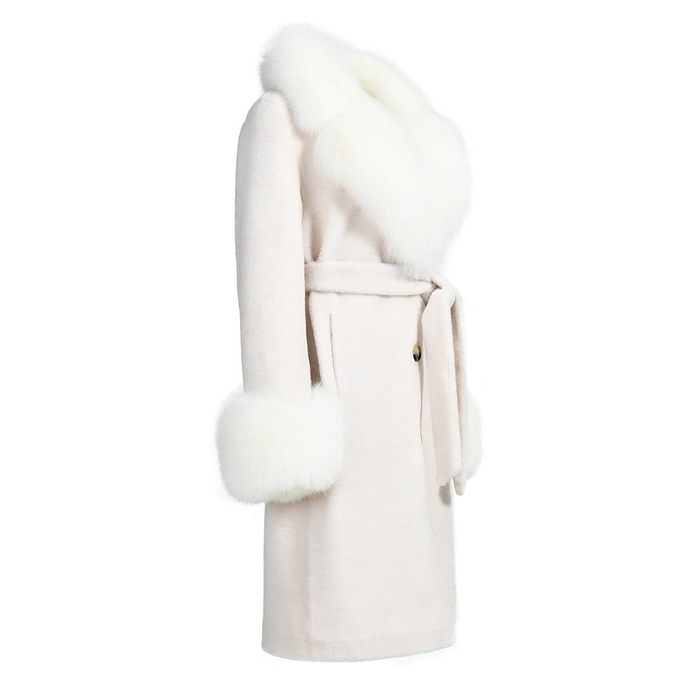 Winter Ladies Long Lamb Fur Fleece Jacket Custom Color Genuine Sheep Shearling Fox Fur Collar Teddy Bear Coat Women