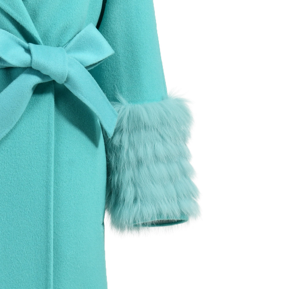 Colorful Long Cashmere Coat With Real Fox Fur Winter Fashion Trench Coat