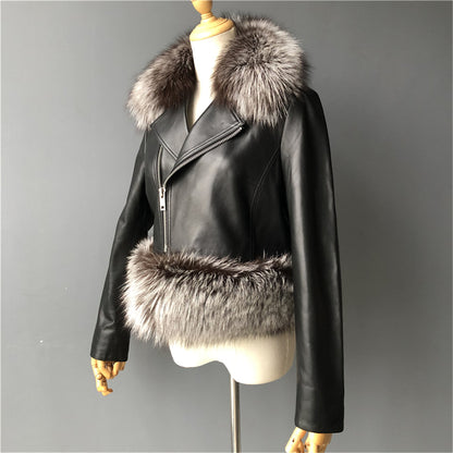 Jaxmonoy Leather Jacket With Silver Fox Fur