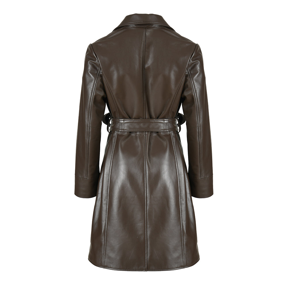 Custom Color Real Sheepskin Leather Coat With Belt 2023