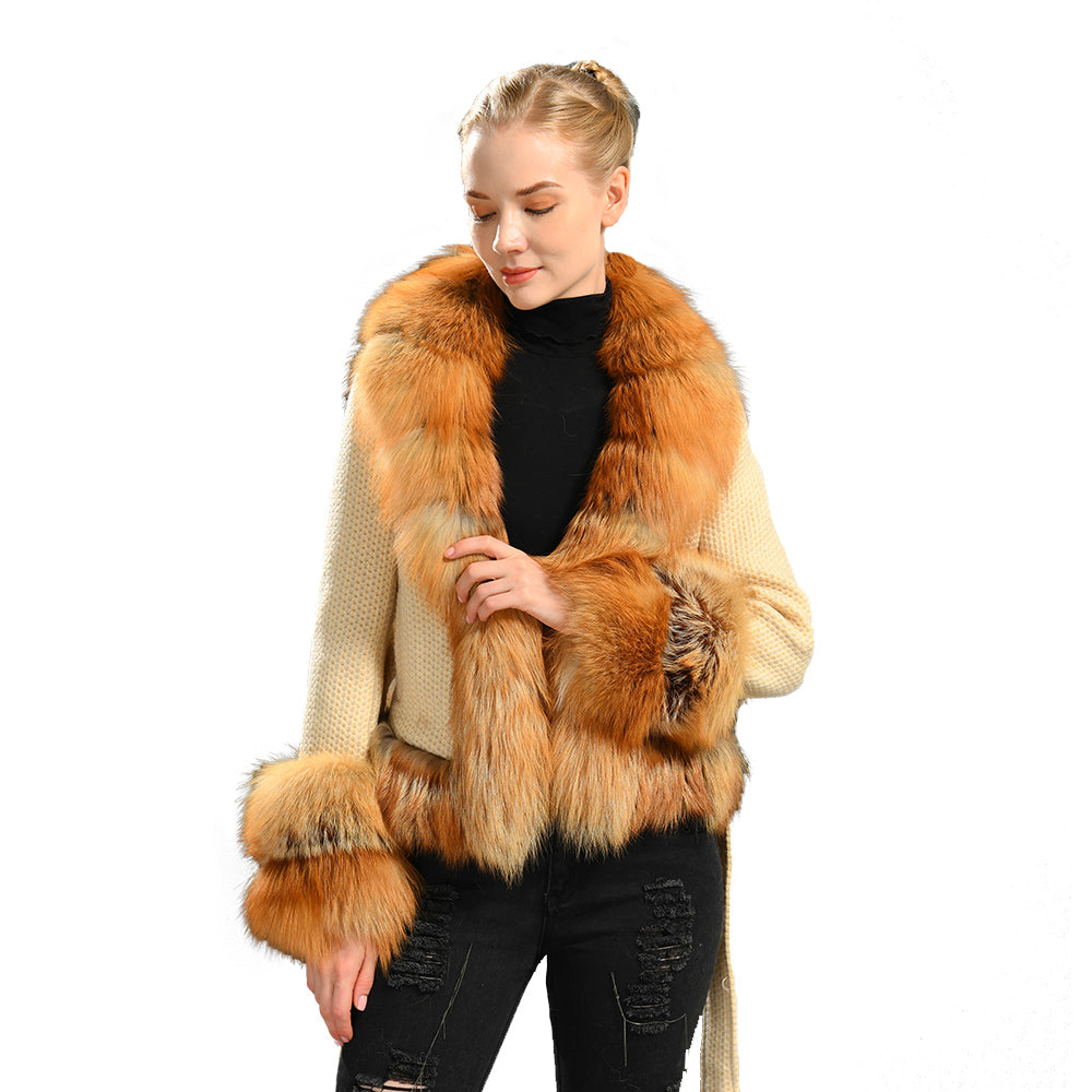 Jaxmonoy Women Cashmere Coat With Fur Trim