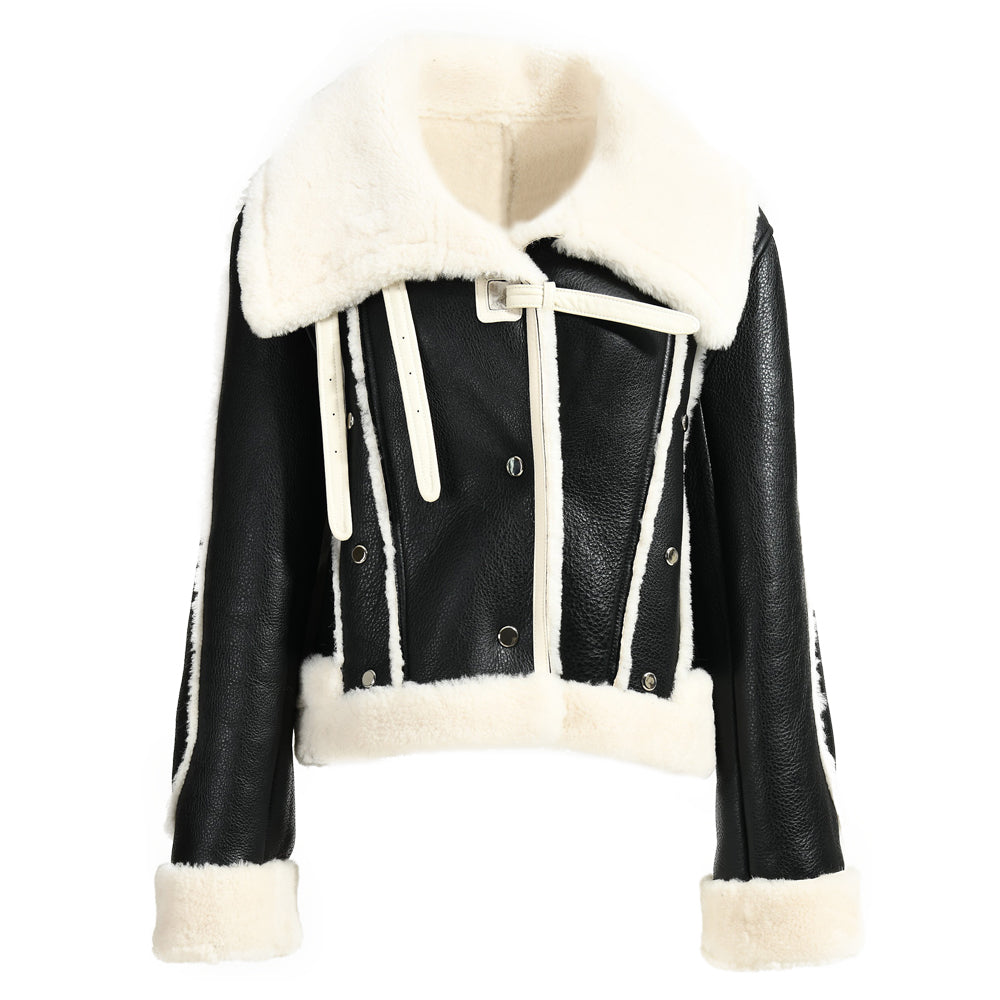 Real Shearling Coat With Fur Lining Custom Color Wholesale Winter Womens Genuine Shearling Fur Jacket