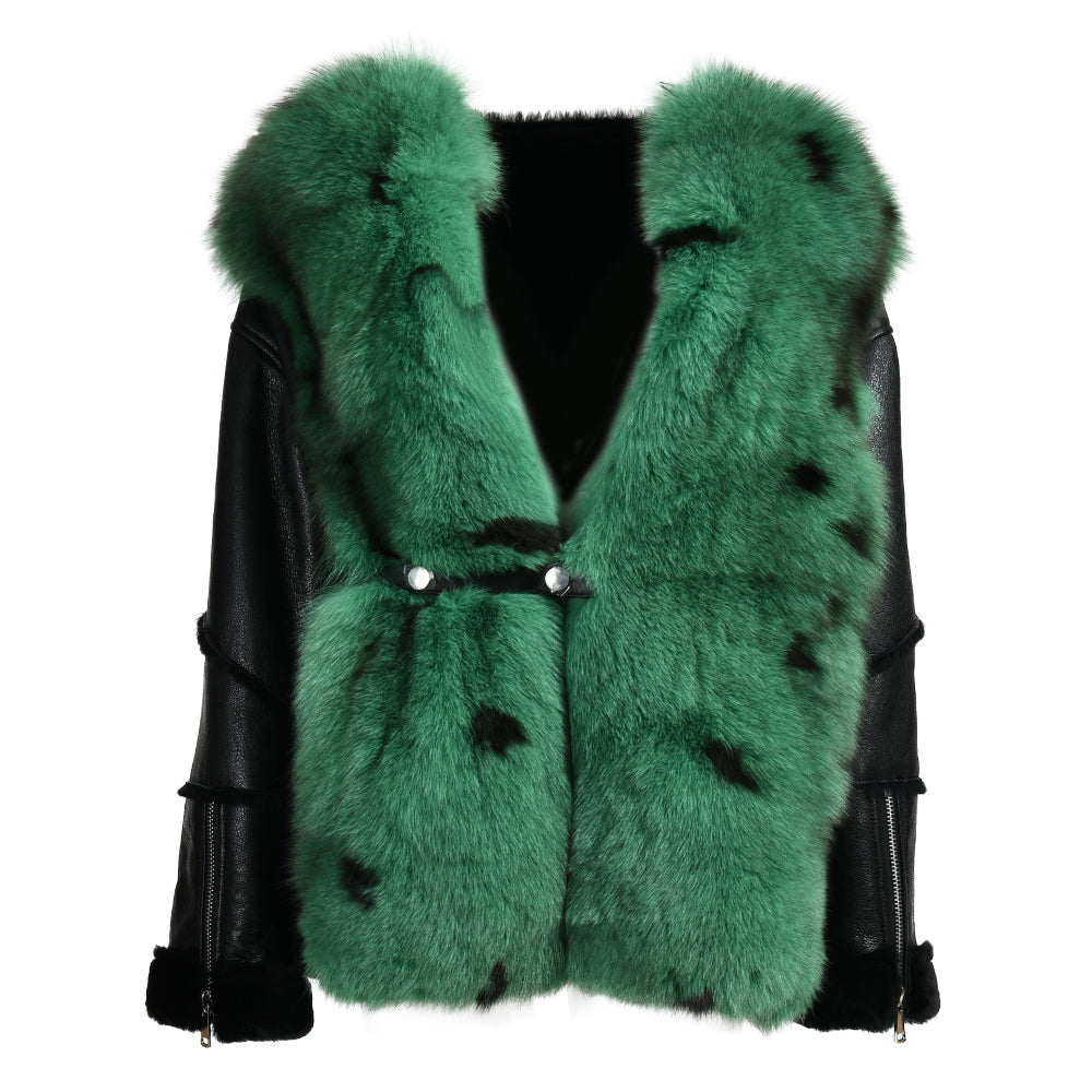 Women Warm Luxury Real Fox Fur Collar Custom Color Wholesale Winter Womens Genuine Shearling Fur Jacket