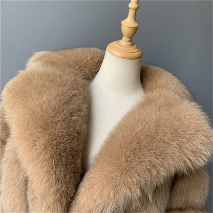 Jaxmonoy Real Fox Fur Coat With Big Double Face Fox Fur Collar