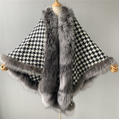 Jaxmonoy Autumn and Winter Outerwear Cashmere Coat With Cloak Real Fox Fur