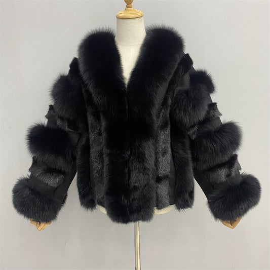 Winter Thick Warm Regular Length Genuine Fluffy Fox Fur Coat Fashion Women Real Fox Fur Coat Jacket