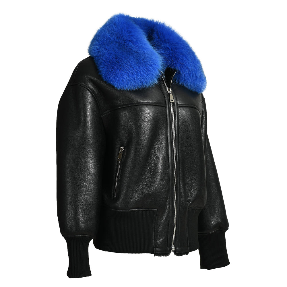 Genuine Leather Shearling Jacket With Fur Collar Winter Shearling coat