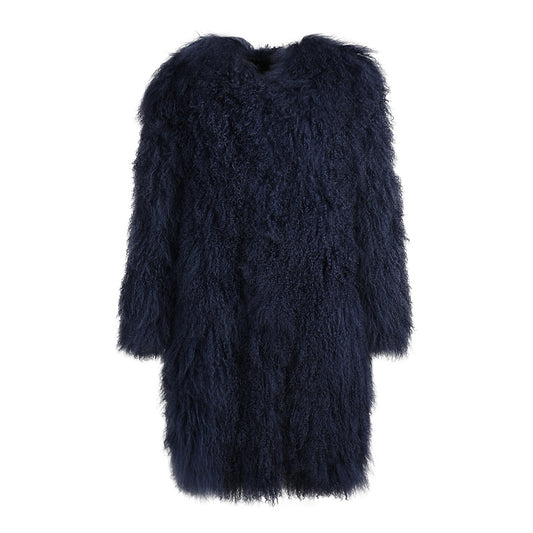 Winter Fluffy Fashion Luxury Custom Color Long Hair Mongolian Fur Collar Coat