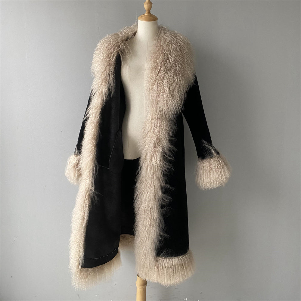 Female Teddy Coat With Mongolian Fur Custom Popular Real Lamb Wool