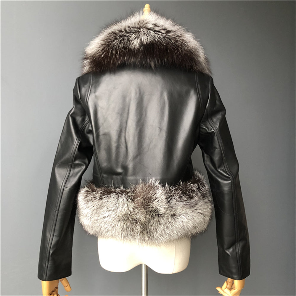 Jaxmonoy Leather Jacket With Silver Fox Fur