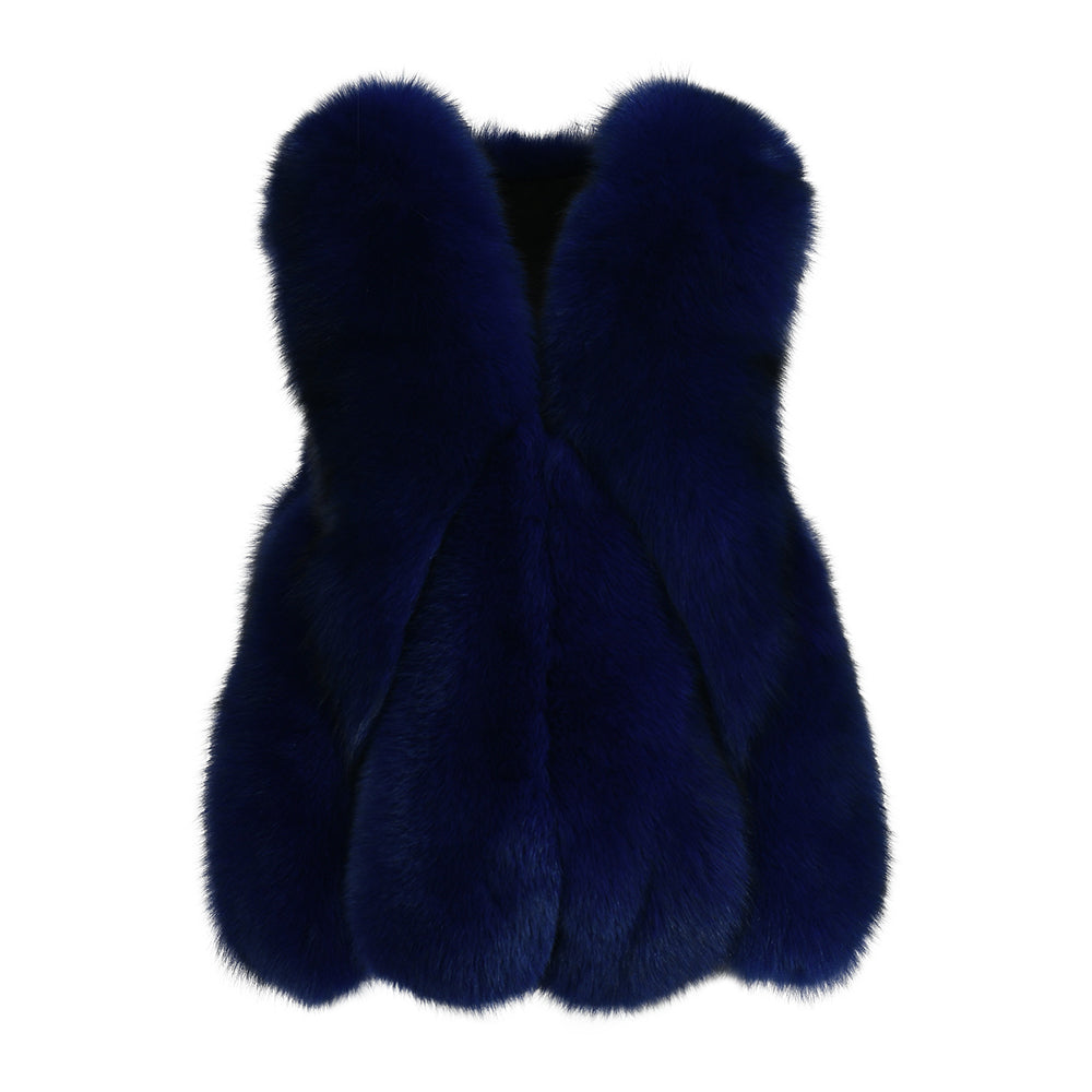 Elegant Ladies Colorful Genuine Fluffy Fox Fur Gilet Real Fur Vest