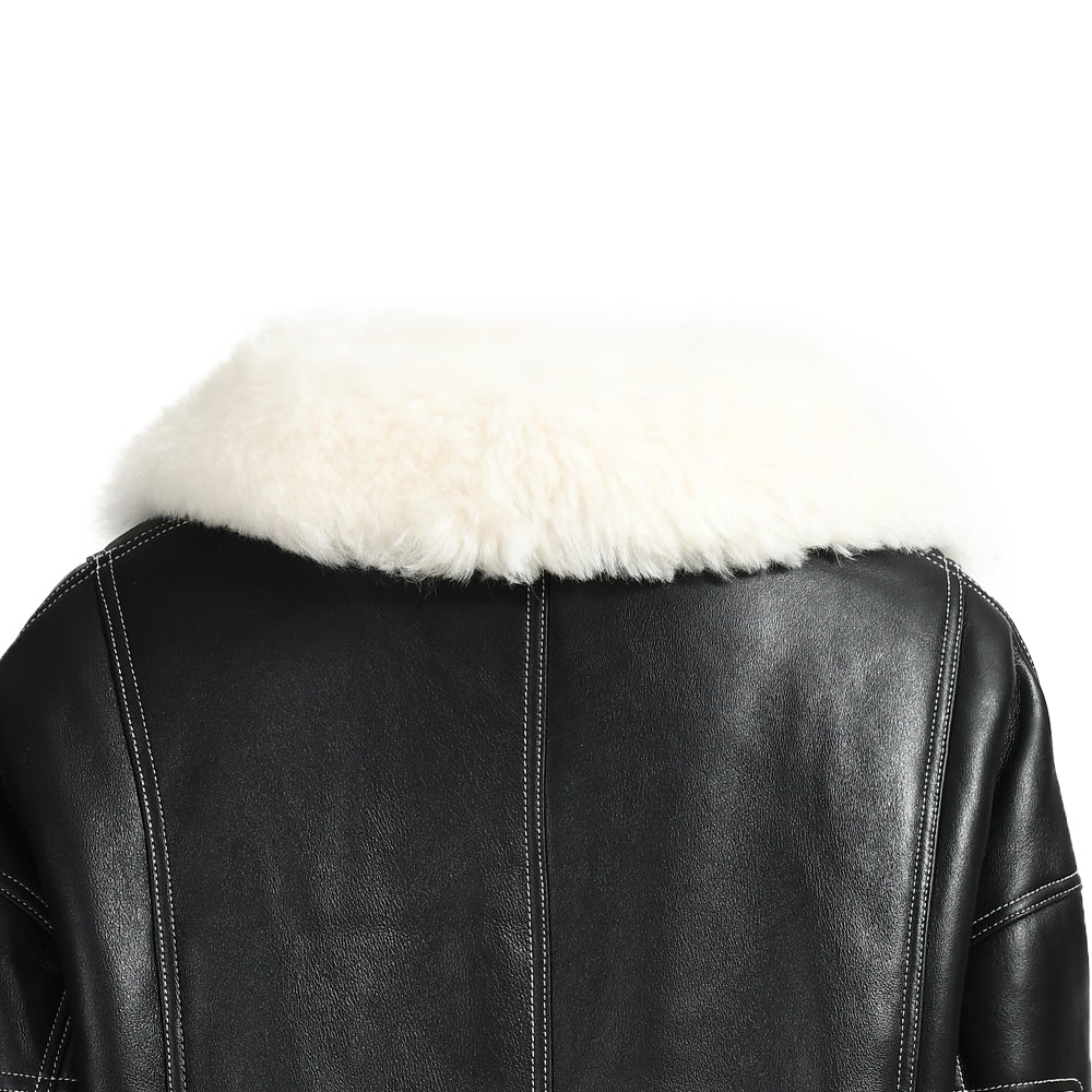 Genuine Leather Shearling Coats With Sheep Fur Collar Custom