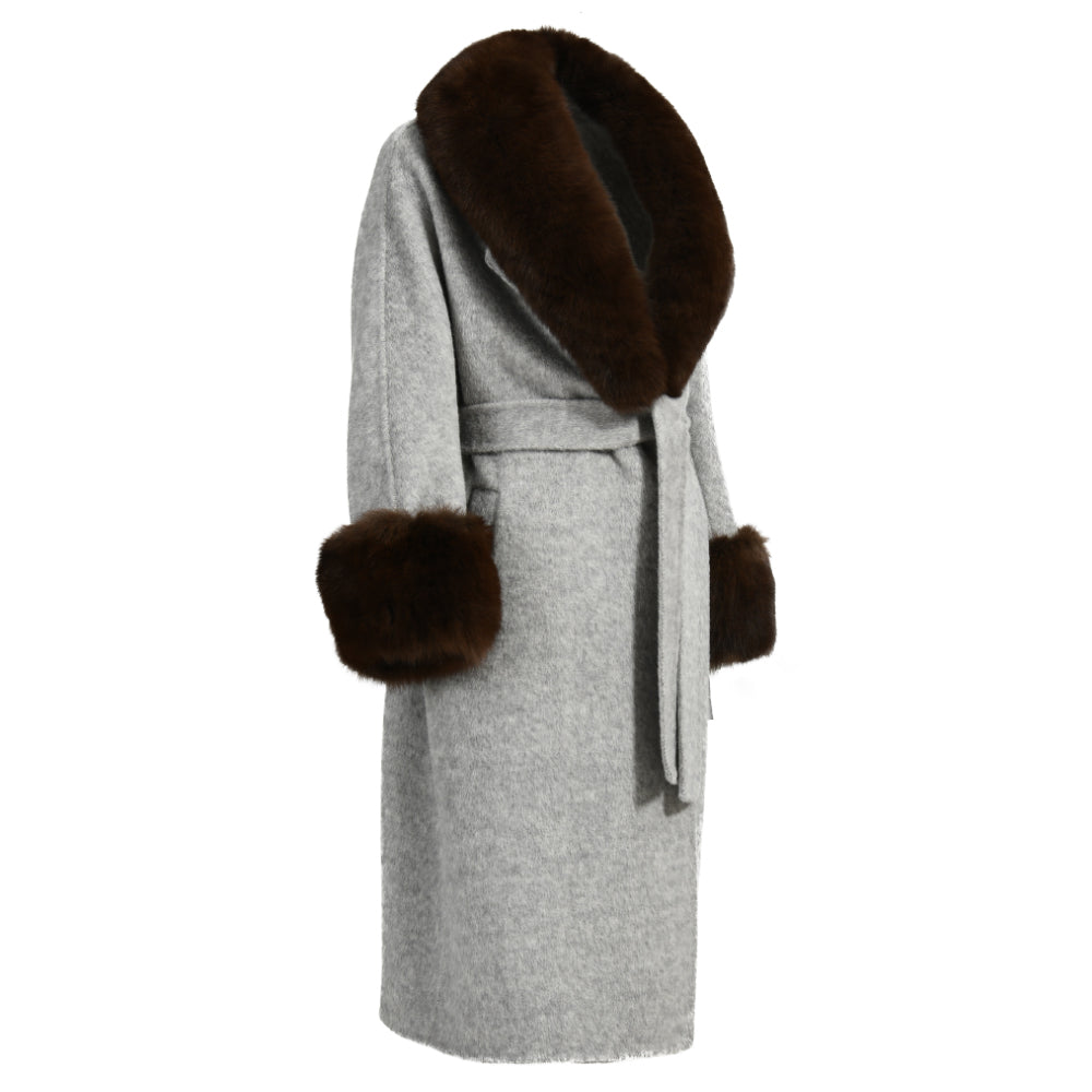 Winter Wholesale Custom High Quality Belt Design Cashmere Coat With Real Fox Fur Women Double-sided Wool Long Coat