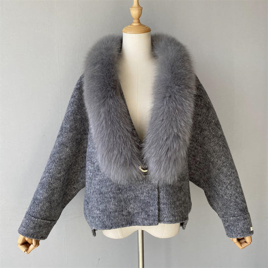 Custom High Quality Double-faced Cashmere Coat With Luxury Real Fox Fur Collar