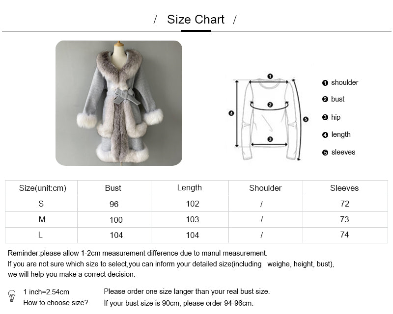 Winter Hot Sale Double-faced Wool Coat With Luxury Fox Fur Trim Belt Design Fashion Women Cashmere Long Coat Plus Size