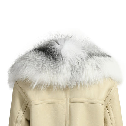 Winter Warm Thick Shearling Coat With Removable Real Luxury Fur Collar Women Genuine Shearling Jacket Coat