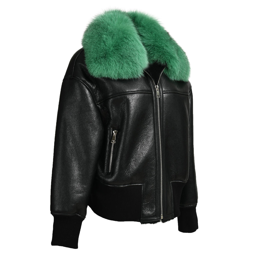 Genuine Leather Shearling Jacket With Fur Collar Winter Shearling coat