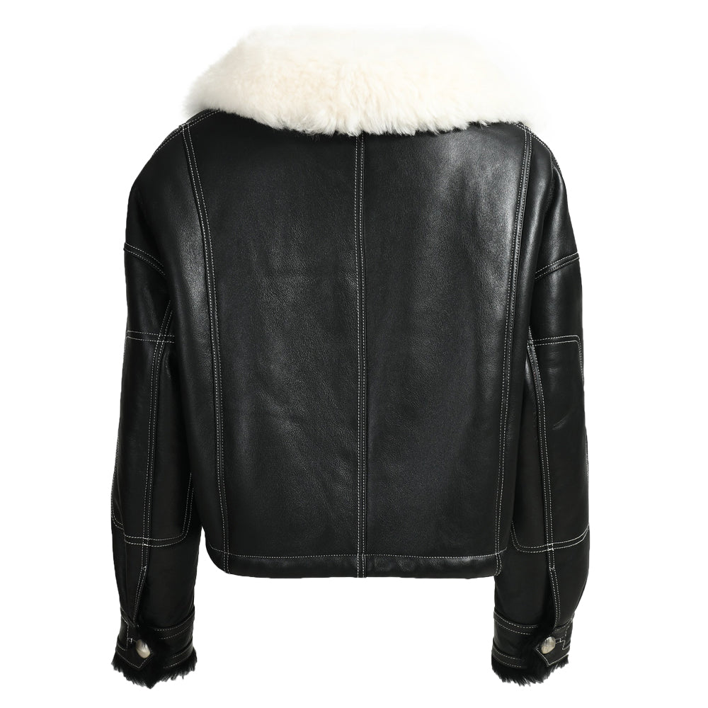 Genuine Leather Shearling Coats With Sheep Fur Collar Custom