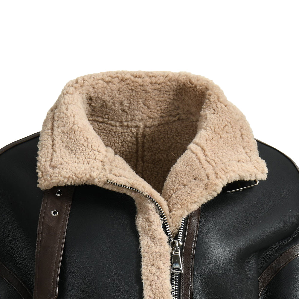 Thick Genuine Shearling Jacket Regular Length Sheep Leather Shearling Fur Leather Coat For Women