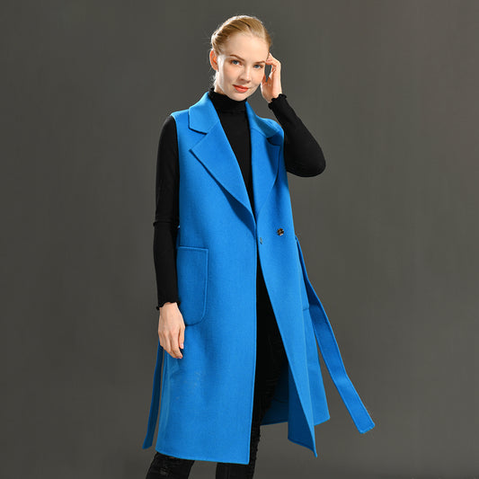 Jaxmonoy Women Cashmere Vest Modern Coat With Belt Outwear