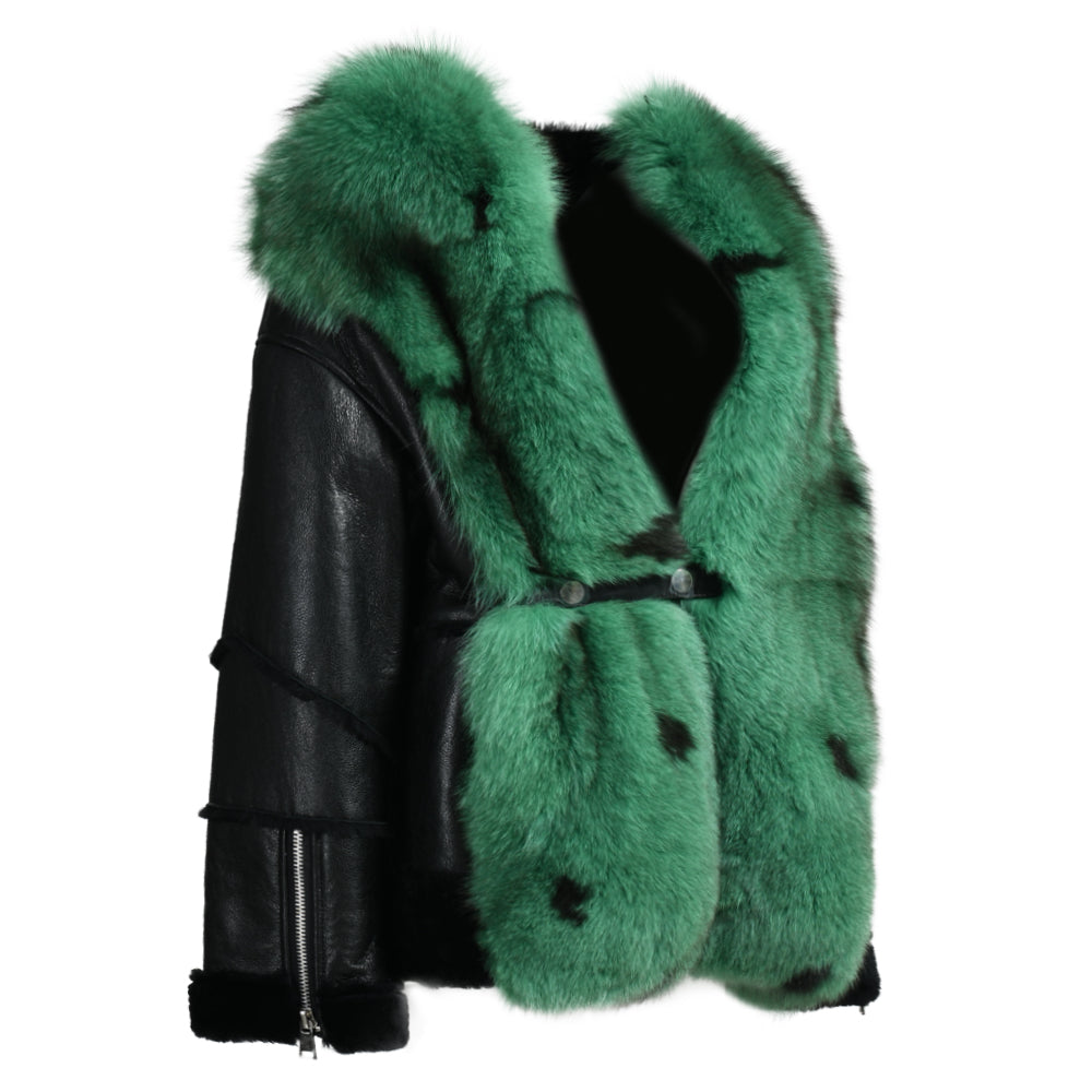 Women Warm Luxury Real Fox Fur Collar Custom Color Wholesale Winter Womens Genuine Shearling Fur Jacket