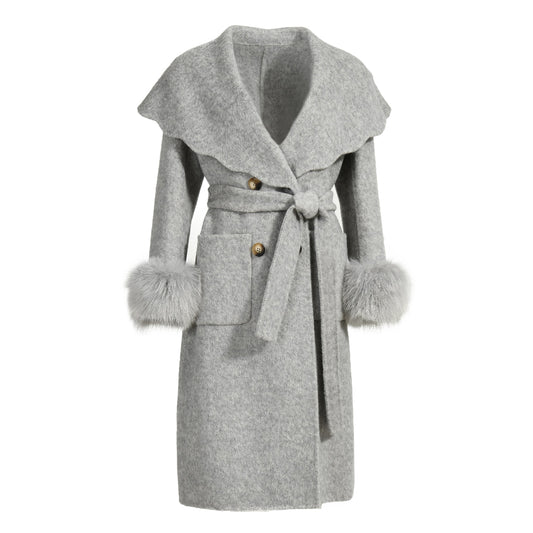 Double-sided Cashmere Wool Coat With Big Collar Removable Fox Fur Cuff