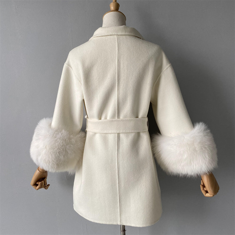 Windbreaker Style Elegant Silhouette Breathable Wool Cashmere Coat With Fur