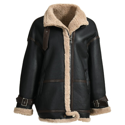 Thick Genuine Shearling Jacket Regular Length Sheep Leather Shearling Fur Leather Coat For Women