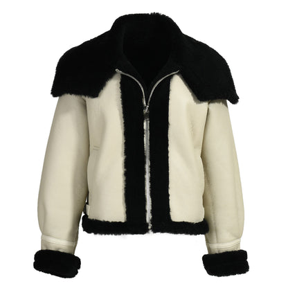 Zipper And Belt Design Genuine Shearling Jacket With Lamb Fur Wholesale Winter Women Shearling Coat