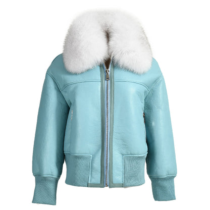 Genuine Leather Shearling Jacket With Fur Collar Winter Shearling coat