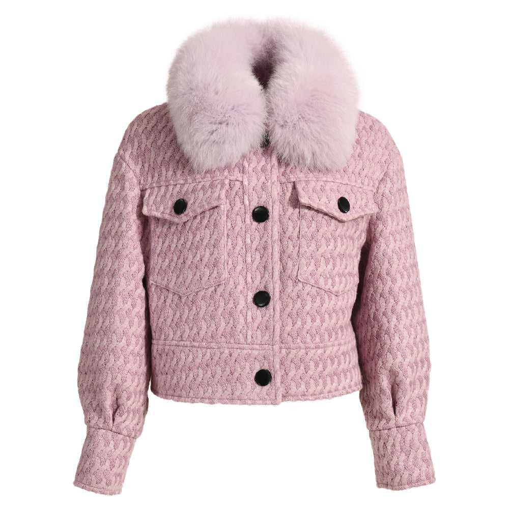 Jaxmonoy Women Cashmere Coat With Fur Collar Short Style