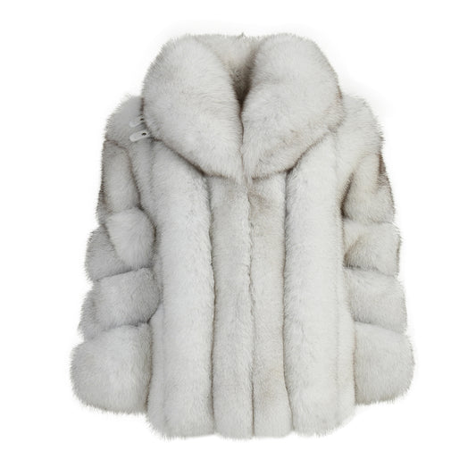 High Quality Solid Color 2023 Women Real Fox Fur Coats With Fox Fur Collars