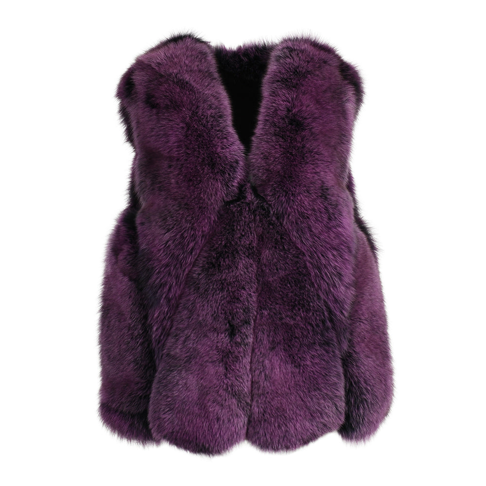 Elegant Ladies Colorful Genuine Fluffy Fox Fur Gilet Real Fur Vest