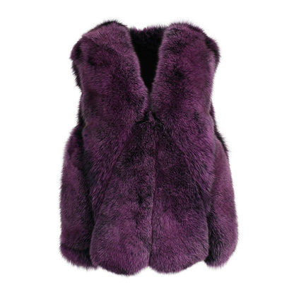 Elegant Ladies Colorful Genuine Fluffy Fox Fur Gilet Real Fur Vest